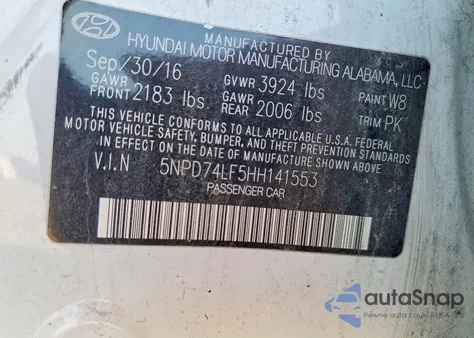 2017 Hyundai Elantra Se z USA, uszkodzony, nr VIN 5NPD74LF5HH141553